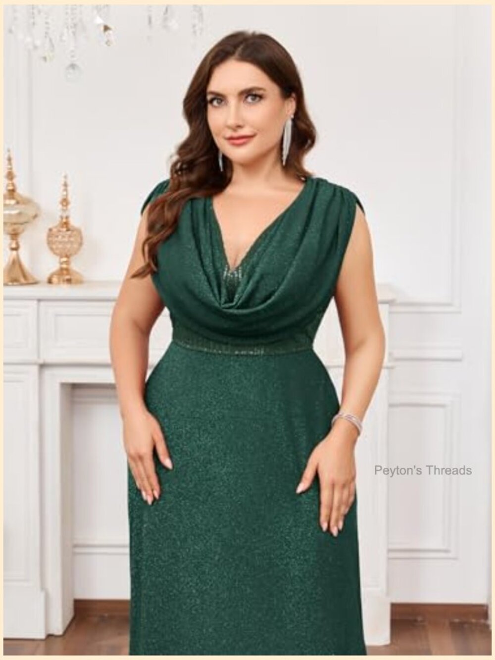 Plus Size Sequined Cowl Neck Maxi Dress with Glitter Skirt - Picture 3 of 7